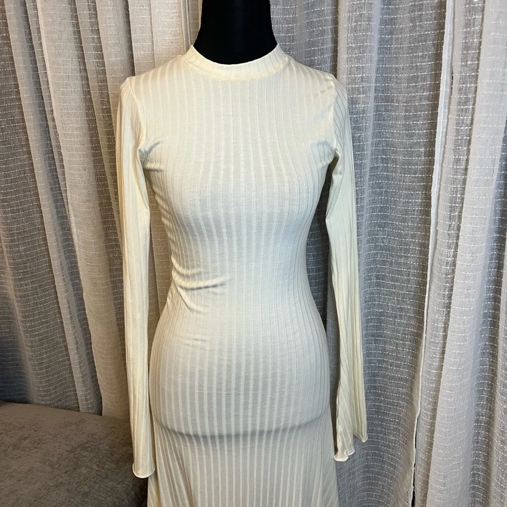 Le Bop Hattie Dress Ribbed Knit Maxi in Cream NWT Small